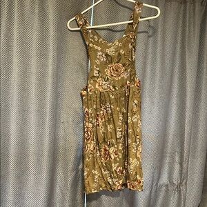 Moral International Floral Olive Green jumper dress with buttons vintage